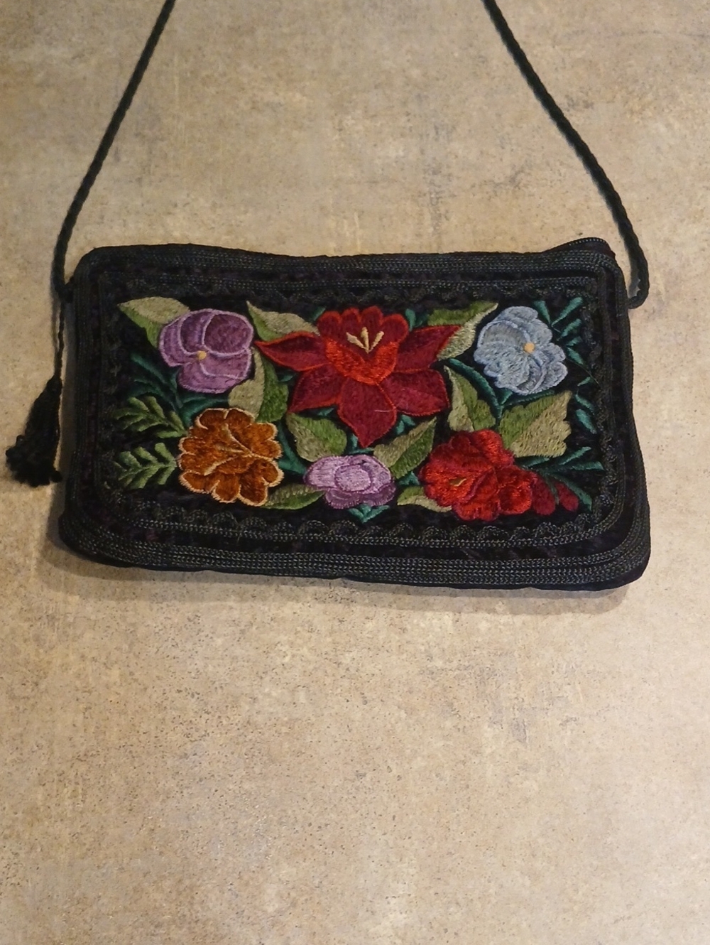 Velvet Cross Body Small Purse | Embroidered Flowers - Picture 8 of 10